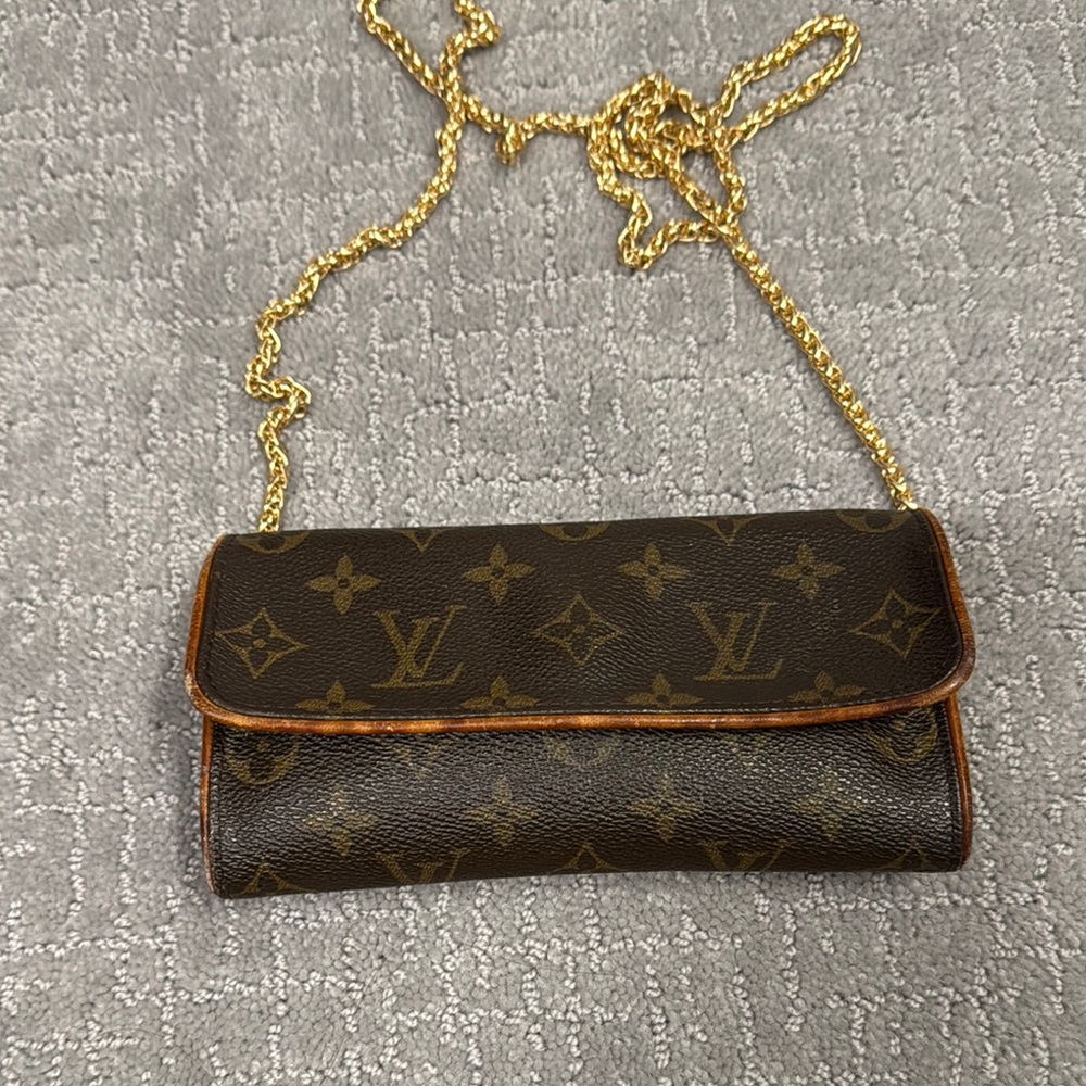 Louis Vuitton Small Brown Monogram Pochette  w/ unbranded Chain
